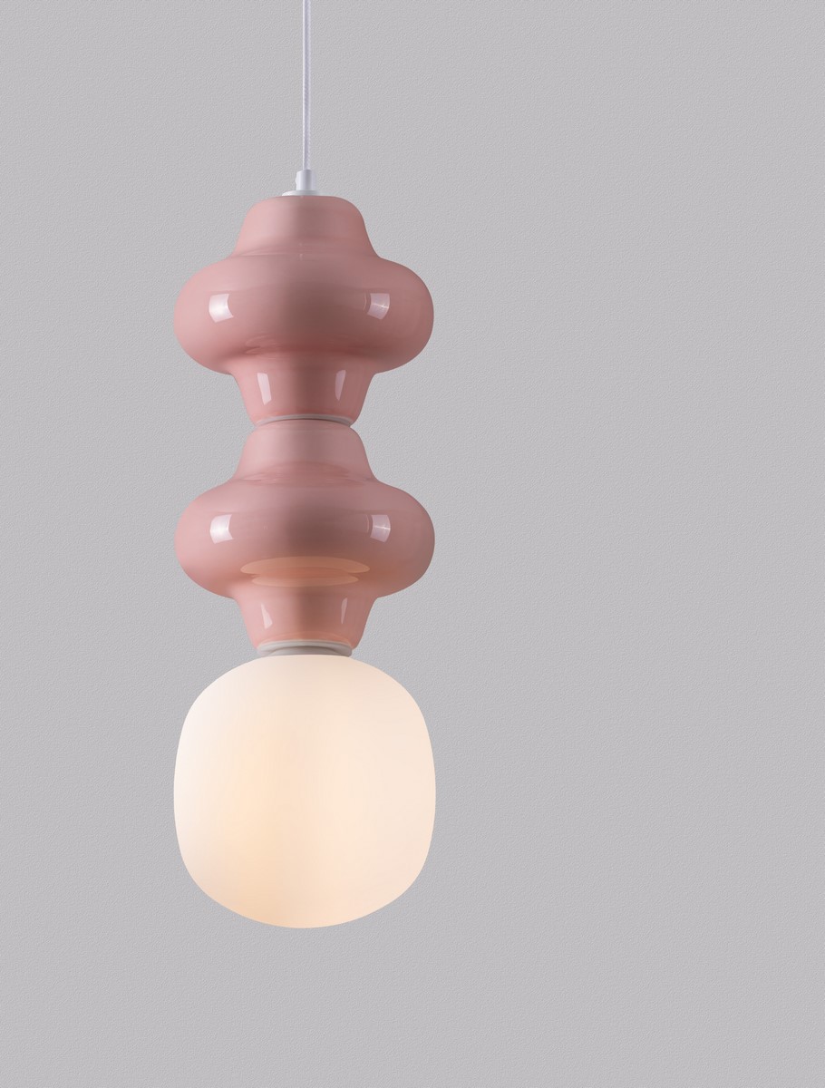ΚΡΕΜΑΣΤΟ ΜΟΝΟΦΩΤΟ  D:18cm Pink Ceramic & Acid Opal Glass 