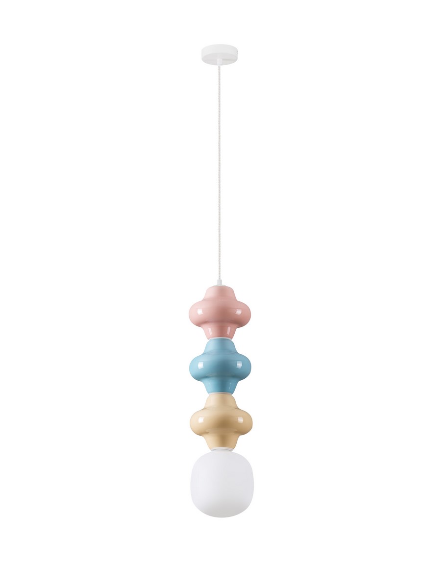 ΜΟΝΟΦΩΤΟ ΚΡΕΜΑΣΤΟ Pink, Blue & Yellow Ceramic & Acid Opal Glass