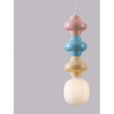 ΜΟΝΟΦΩΤΟ ΚΡΕΜΑΣΤΟ Pink, Blue & Yellow Ceramic & Acid Opal Glass