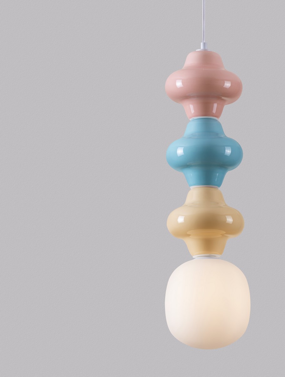 ΜΟΝΟΦΩΤΟ ΚΡΕΜΑΣΤΟ Pink, Blue & Yellow Ceramic & Acid Opal Glass