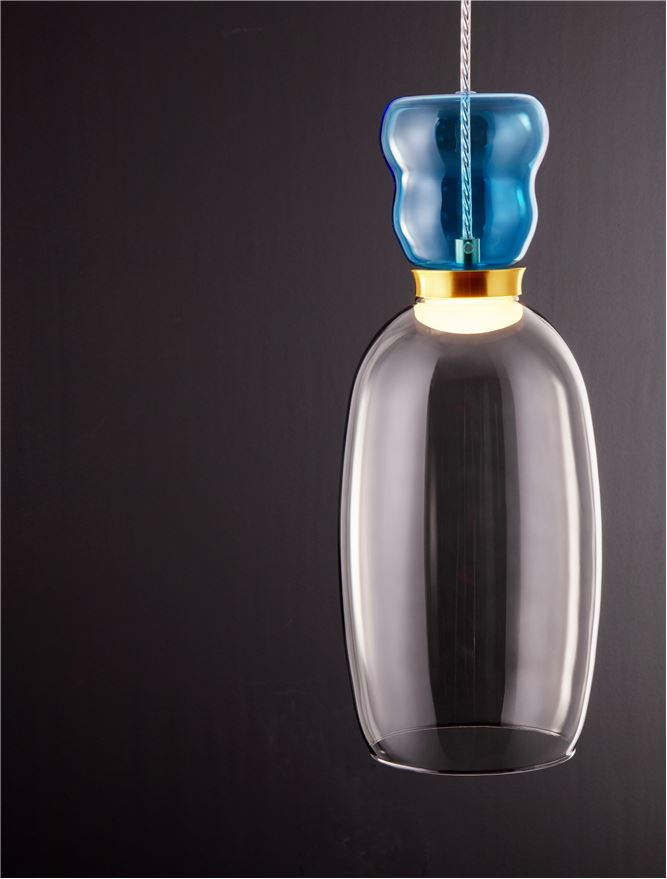 ΚΡΕΜΑΣΤΟ ΜΟΝΟΦΩΤΟ ΑΠΟ ΓΥΑΛΙ Light Blue & Cyan Glass D:15cm