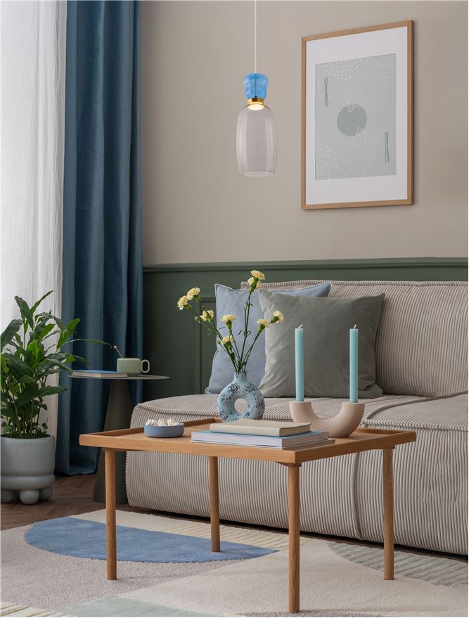 ΚΡΕΜΑΣΤΟ ΜΟΝΟΦΩΤΟ ΑΠΟ ΓΥΑΛΙ Light Blue & Cyan Glass D:15cm