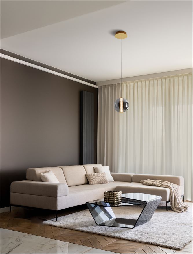 ΚΡΕΜΑΣΤΟ ΜΟΝΟΦΩΤΟ  Brass Gold & Smokey Gray Glass