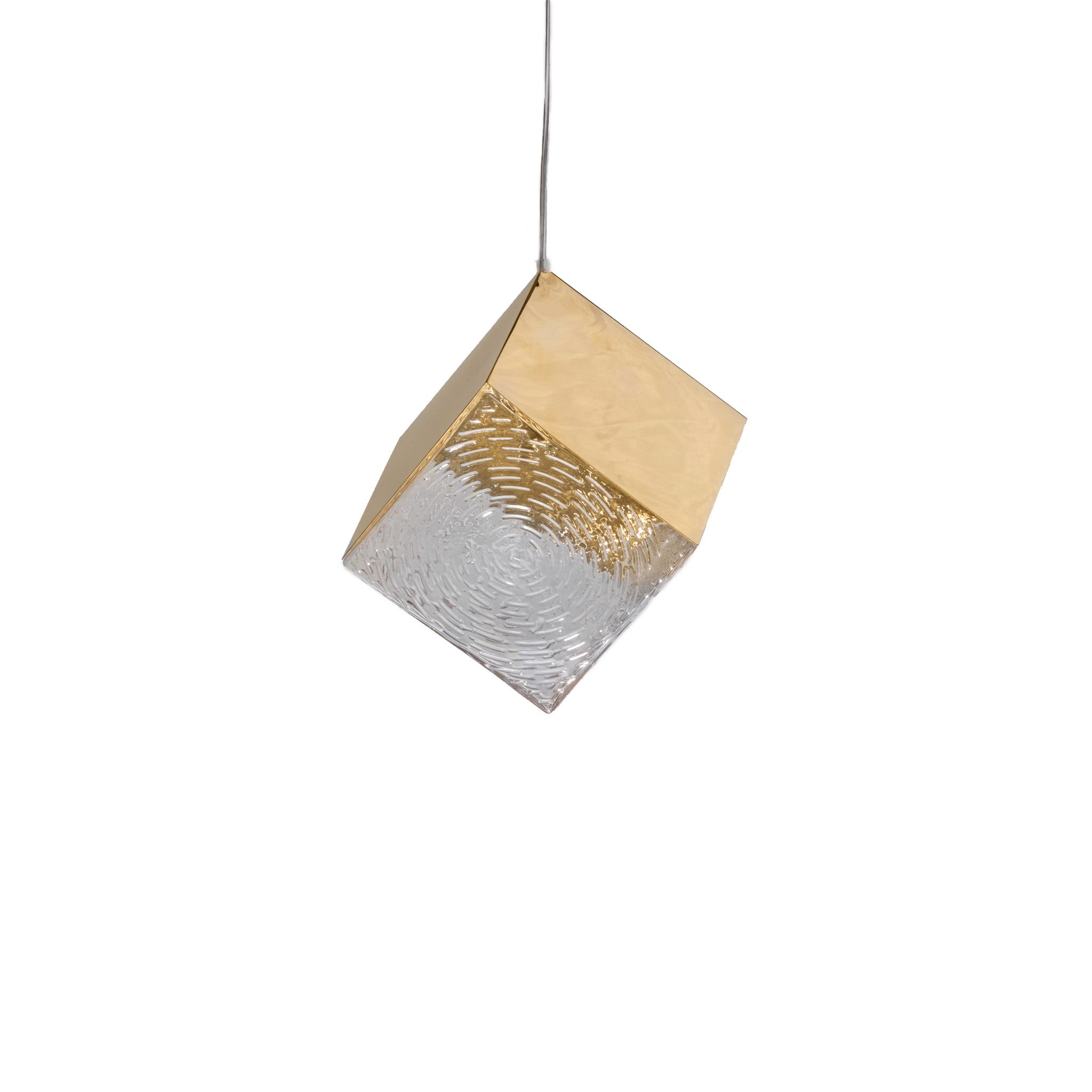 PENDANT SINGLE LIGHT CUBE GOLD AND SILVER 12x12cm