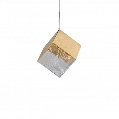 PENDANT SINGLE LIGHT CUBE GOLD AND SILVER 12x12cm