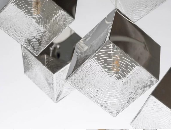 PENDANT SINGLE LIGHT CUBE GOLD AND SILVER 12x12cm