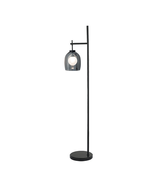 TRANSLUCENT BLACK GLASS AND OPAL ORB FLOOR LAMP