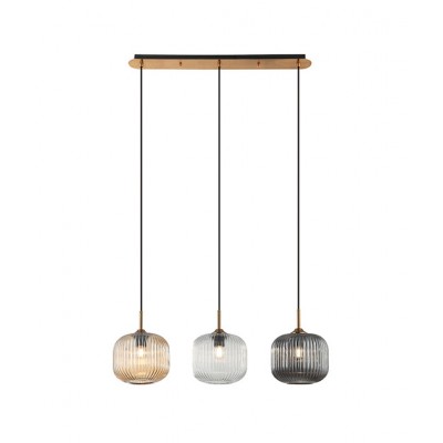 LINEAR TRIPLE PENDANT WITH TRI-COLORED GLASS SHADES