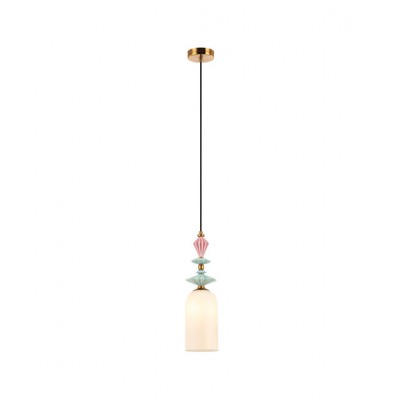 OPAL GLASS AND COLORFUL CERAMIC ELEMENTS ELONGATED PENDANT