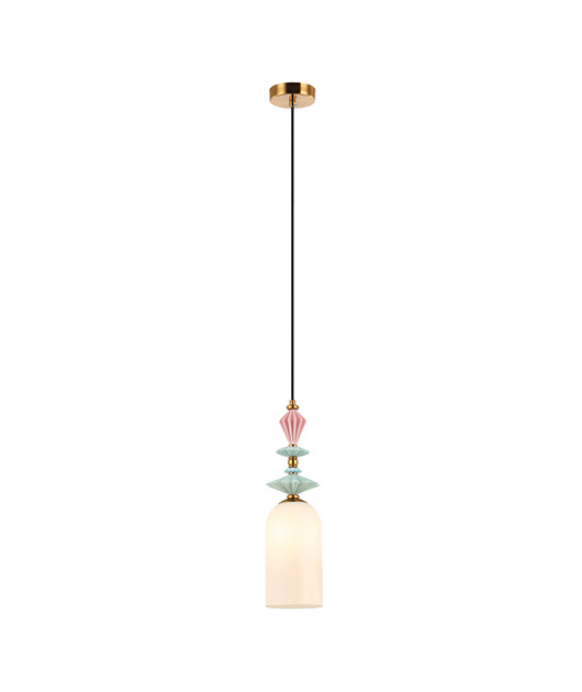 OPAL GLASS AND COLORFUL CERAMIC ELEMENTS ELONGATED PENDANT