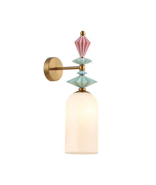 OPAL GLASS WALL FIXTURE WITH COLORFUL CERAMIC ELEMENTS