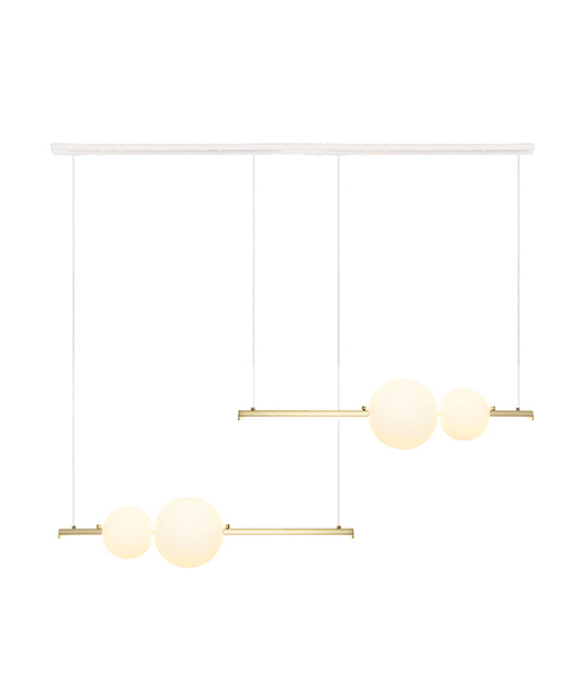 SUSPENDED MATTE GOLD LED RODS WITH OPAL ORBS LED