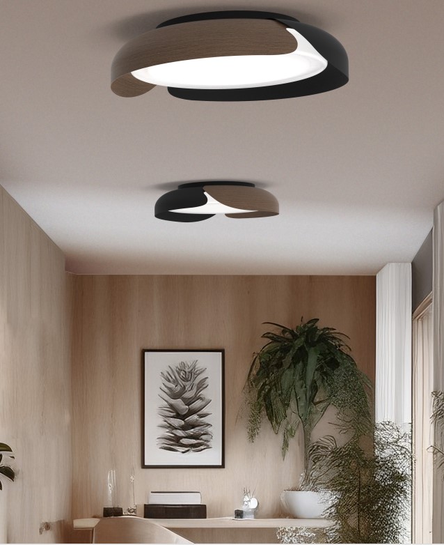 CEILING LAMP WITH METAL AND DARK WOOD LOOK D:55cm ITALY