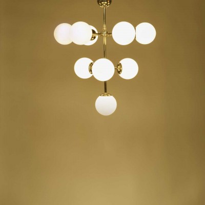 PENDANT LIGHT 10 LIGHT METAL AND OPAL GLASS