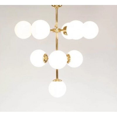 PENDANT LIGHT 10 LIGHT METAL AND OPAL GLASS