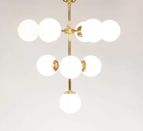 PENDANT LIGHT 10 LIGHT METAL AND OPAL GLASS