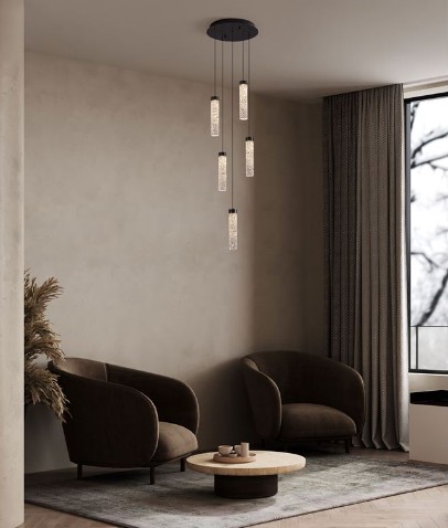 ΚΡΕΜΑΣΤΟ 5ΦΩΤΟ LED Clear Glass Matt Black Metal